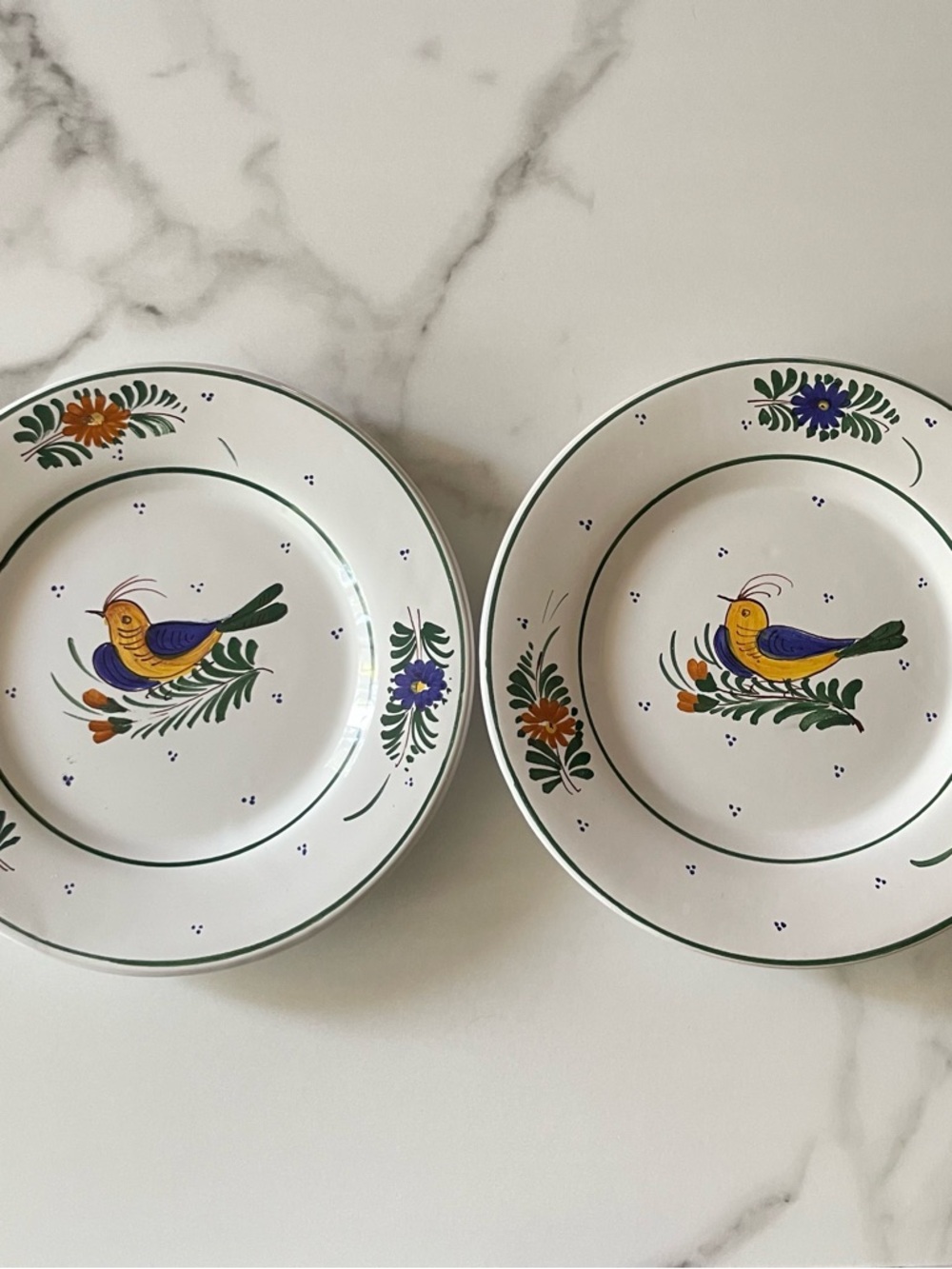 Deruta Italy Hand Painted Salad Dessert Plates Bird Uccello Pattern Set Of 2
